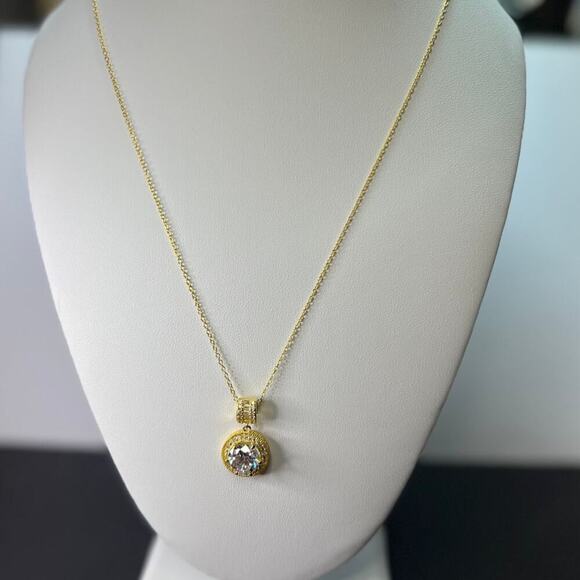 Signed FZN gold over Sterling CZ halo pendant and chain necklace - Picture 2 of 9